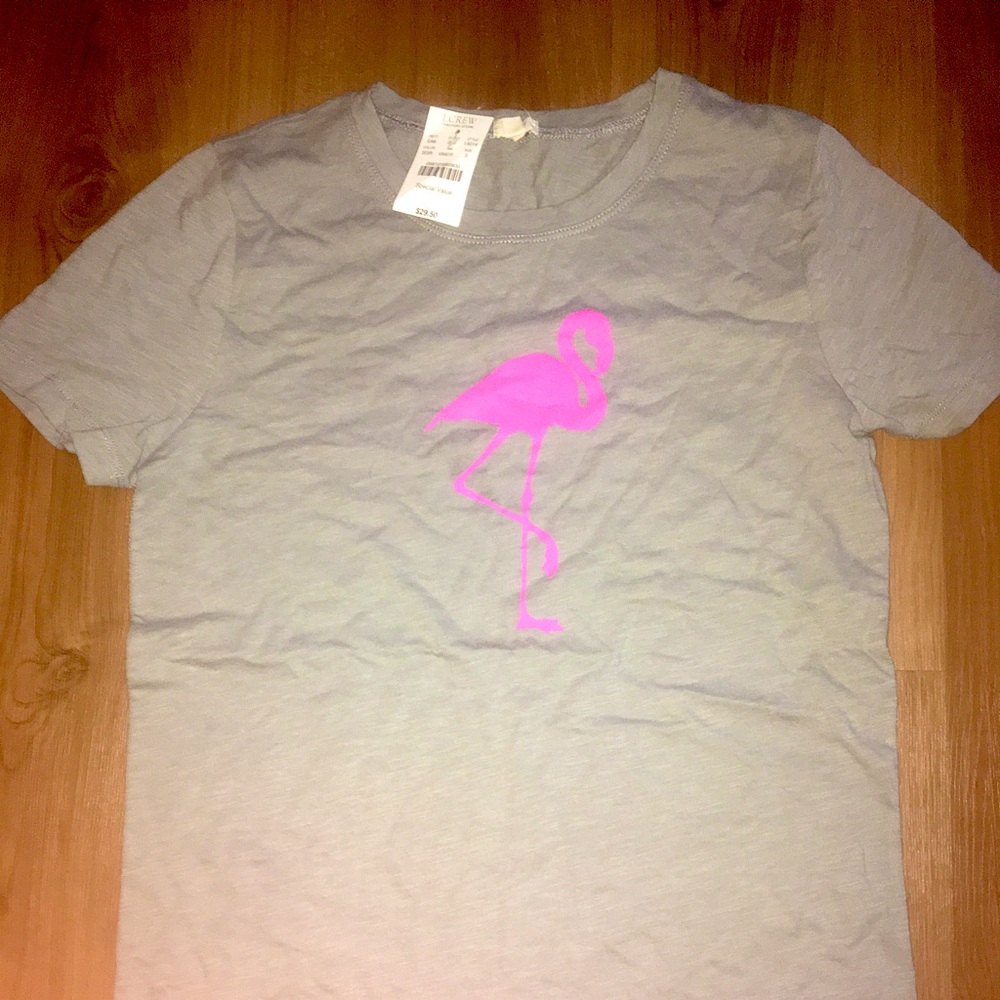 NEW J Crew S Flamingo Tee gray and pink